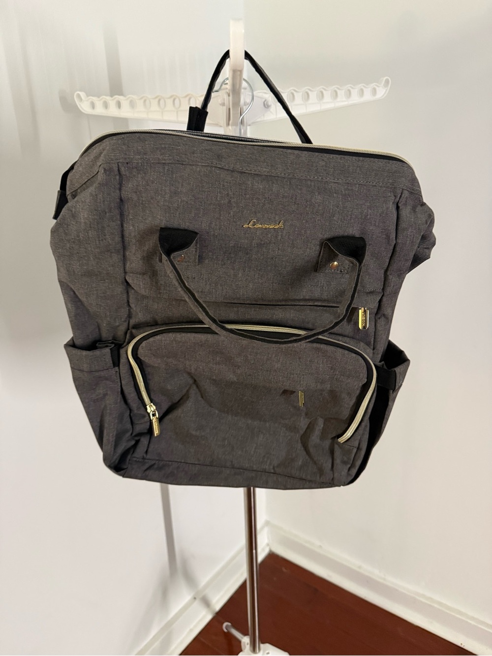 Lovevook Gray Tote Backpack with Gold Logo Detail